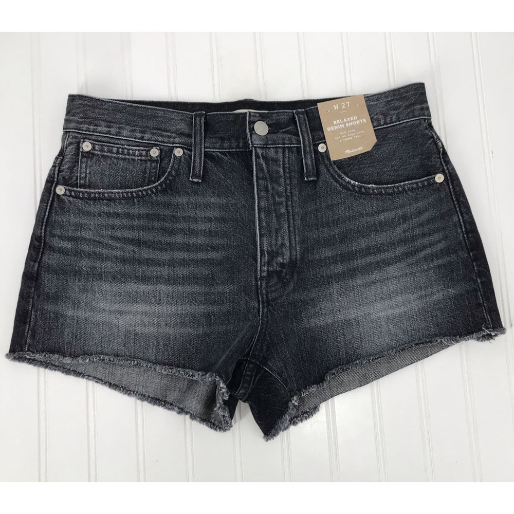 Madewell Relaxed Denim Cut Off Shorts Womens 27 Black Frayed Hem
